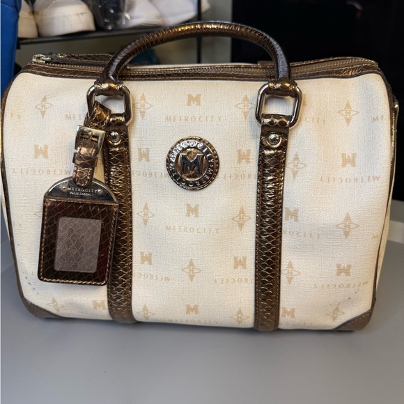 Metro City Monogram Satchel – Cream with Metallic Bronze Trim - Picture 12 of 13